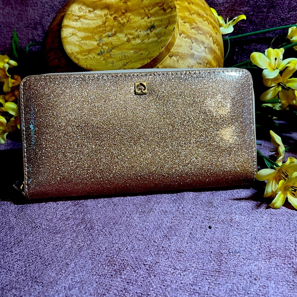 Kate Spade Mavis Street Neda Rose Gold glitter wallet